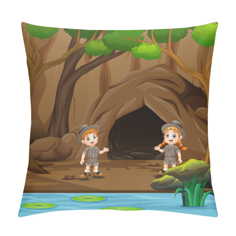 Personality  Scout Boy And Girl Talking Near The Cave Pillow Covers