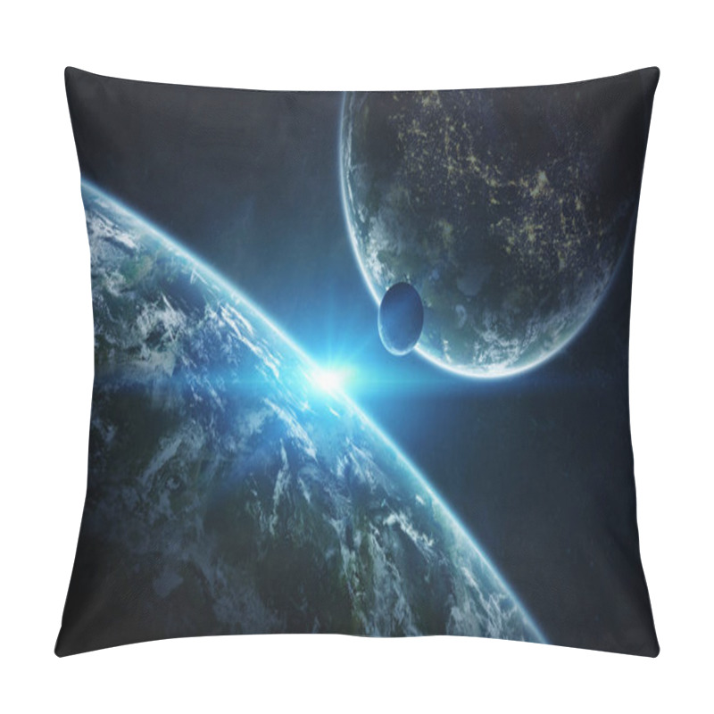 Personality  Distant Planet System In Space With Exoplanets 3D Rendering Elem Pillow Covers