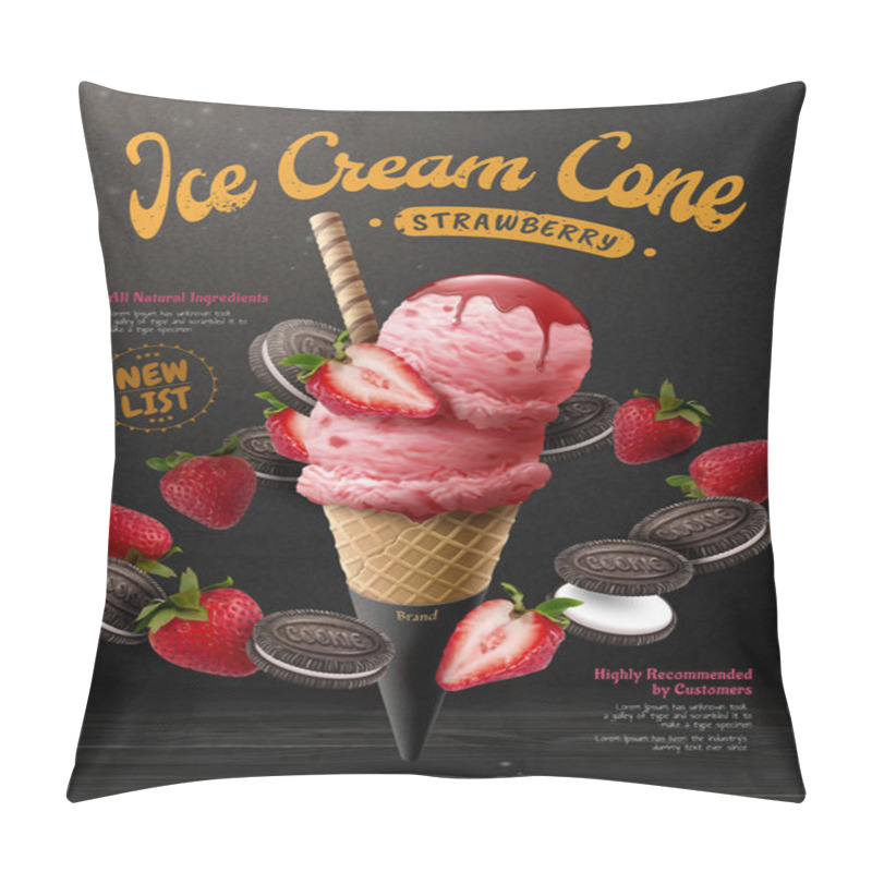 Personality  Strawberry Ice Cream Cone Poster Pillow Covers