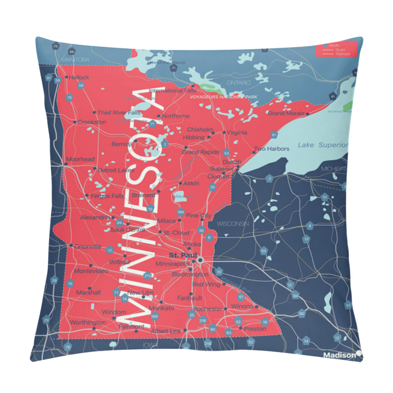 Personality  Minnesota State Detailed Editable Map Pillow Covers