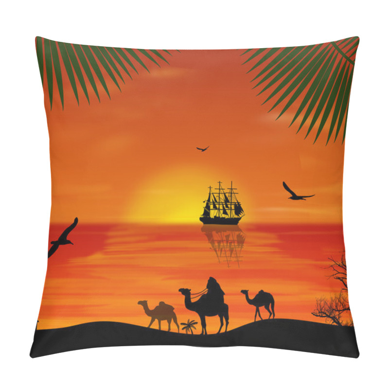 Personality  Camel Caravan At Sunset On The Beach Pillow Covers