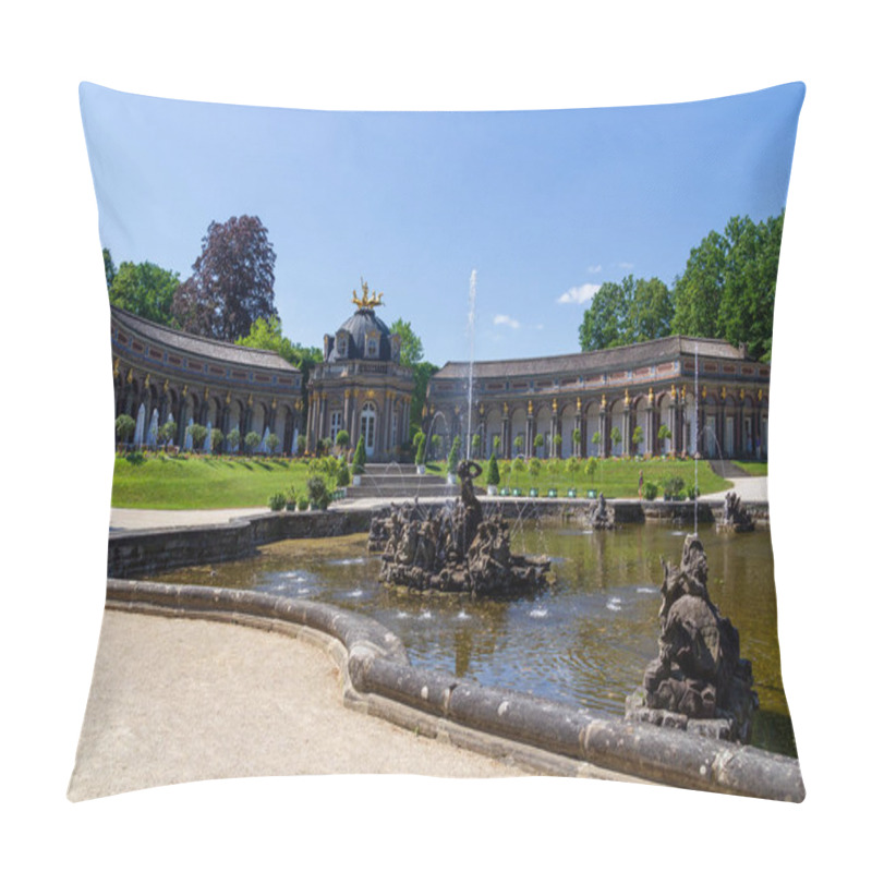 Personality  New Palace (sun Temple) With Water Feature At Upper Grotto (Obere Grotte) In Park At Hermitage (Eremitage) Museum In Bayreuth, Bavaria, Germany Pillow Covers