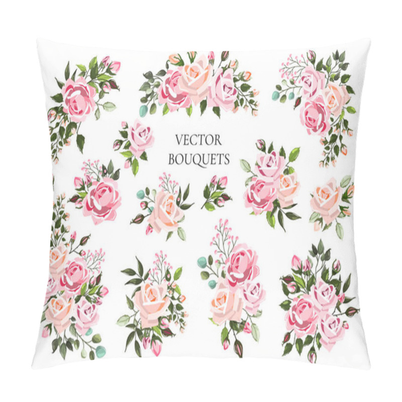 Personality  Set Of Bouquets Pale Pink And Peachy Flower Roses With Green Leaves Pillow Covers