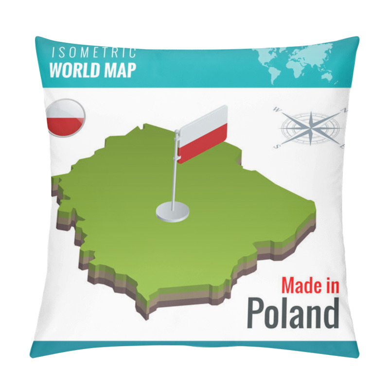 Personality  Isometric Map And Flag Of The Poland, Officially The Republic Of Poland. Country In Central Europe. Pillow Covers