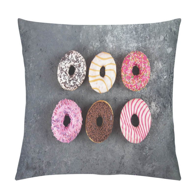 Personality  Baked Sweet Delicious Donuts With Pastry Crumb On Gray Concrete Background. Food Texture Pillow Covers