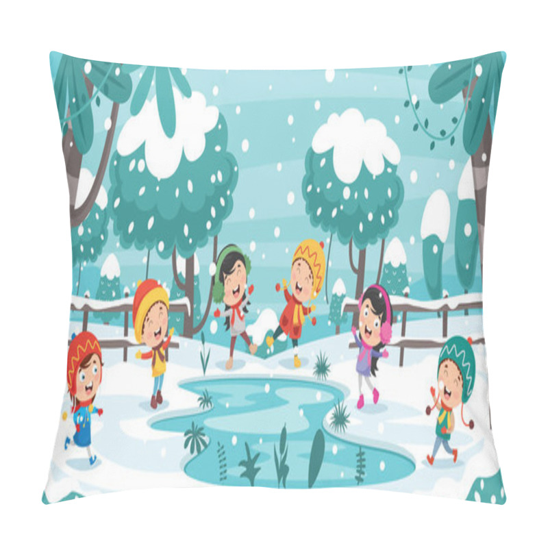 Personality  Children Playing Outside In Winter Pillow Covers