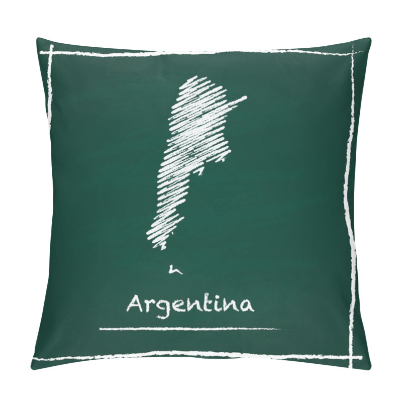 Personality  Argentina Outline Vector Map Hand Drawn With Chalk On A Green Blackboard. Pillow Covers