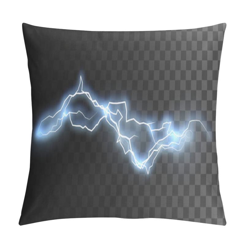 Personality  Electric Discharge Isolated On Checkered Transparent Background. Electricity Visual Effect For Design. Vector Illustration. Thunderbolt Or Lightning Natural Effect Pillow Covers