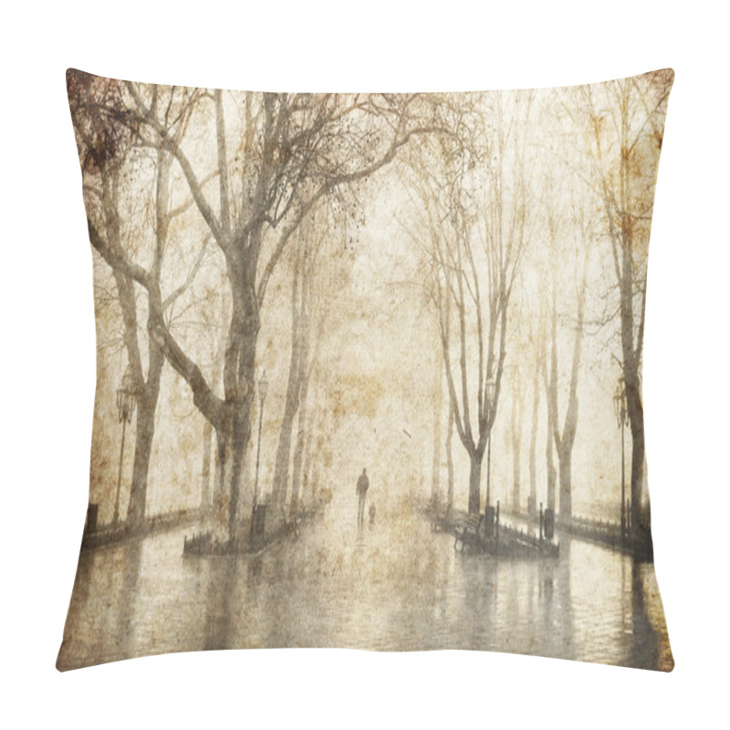 Personality  Walking Through The Fog. Photo In Old Image Style. Pillow Covers