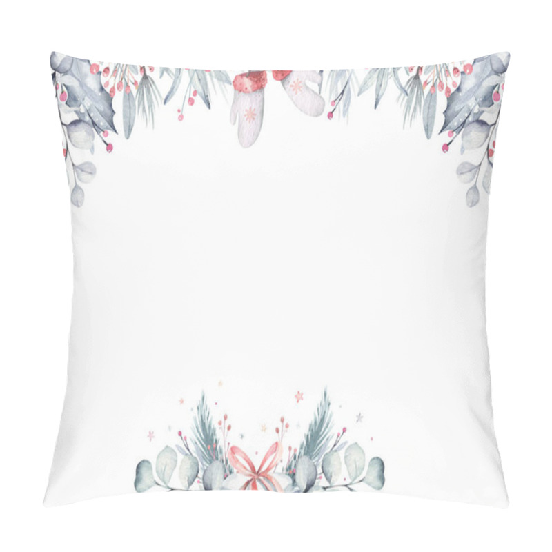 Personality  Watercolor Winter Background With Plants, Branches, Berries And Splashes. Christmas Pre-made Scene Pillow Covers