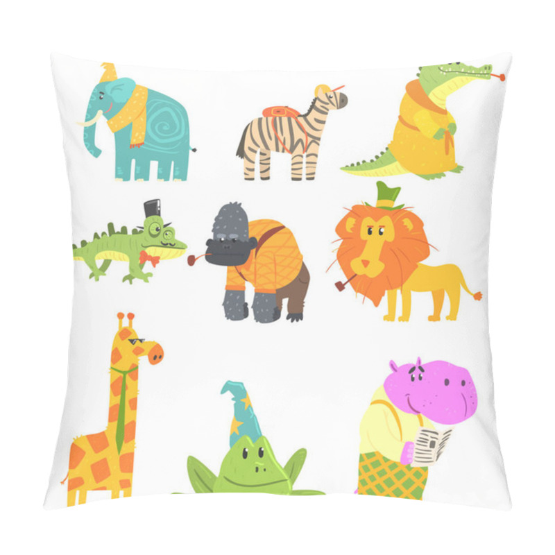 Personality  African Animals With Human Attributes And Clothing Set Of Comic Cartoon Characters Pillow Covers