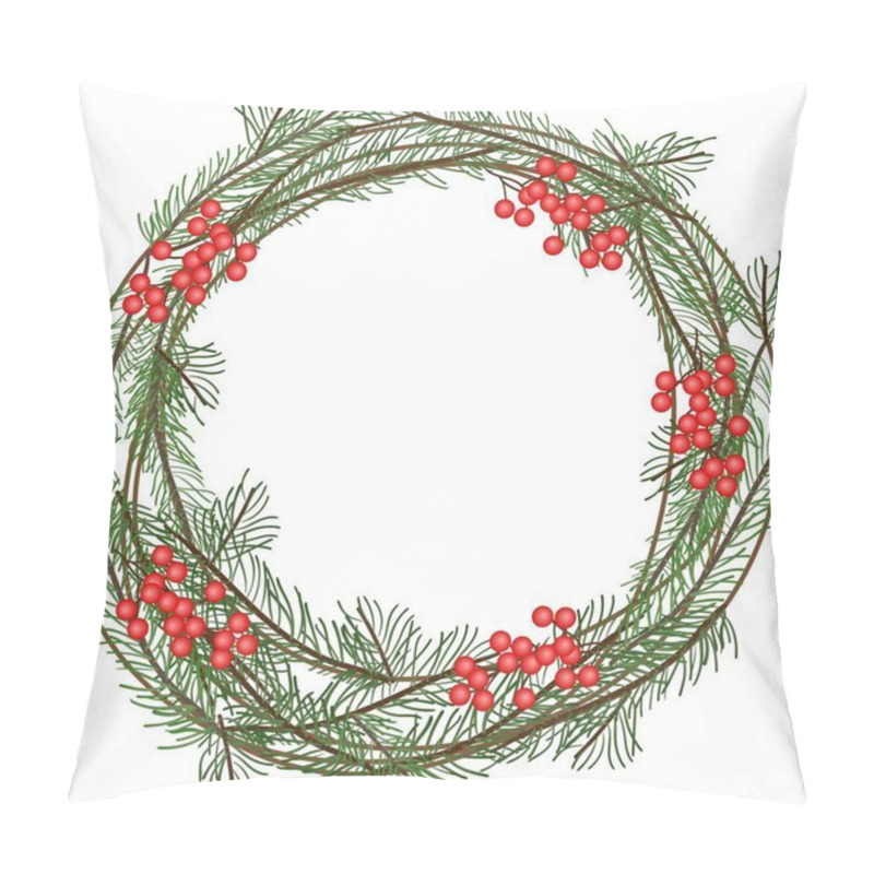 Personality  Christmas Wreath Of Fir Branches With Red Berries, Simple Flat Vector Illustration Pillow Covers