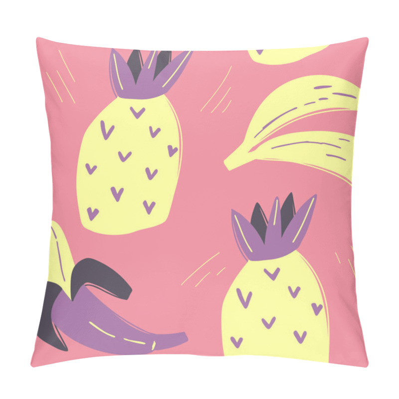 Personality  Seamless Pattern With Pineapples And Bananas. Modern Textile, Baby Wallpaper,  Wrapping Paper Designs. Hand-drawn Illustration. Pillow Covers