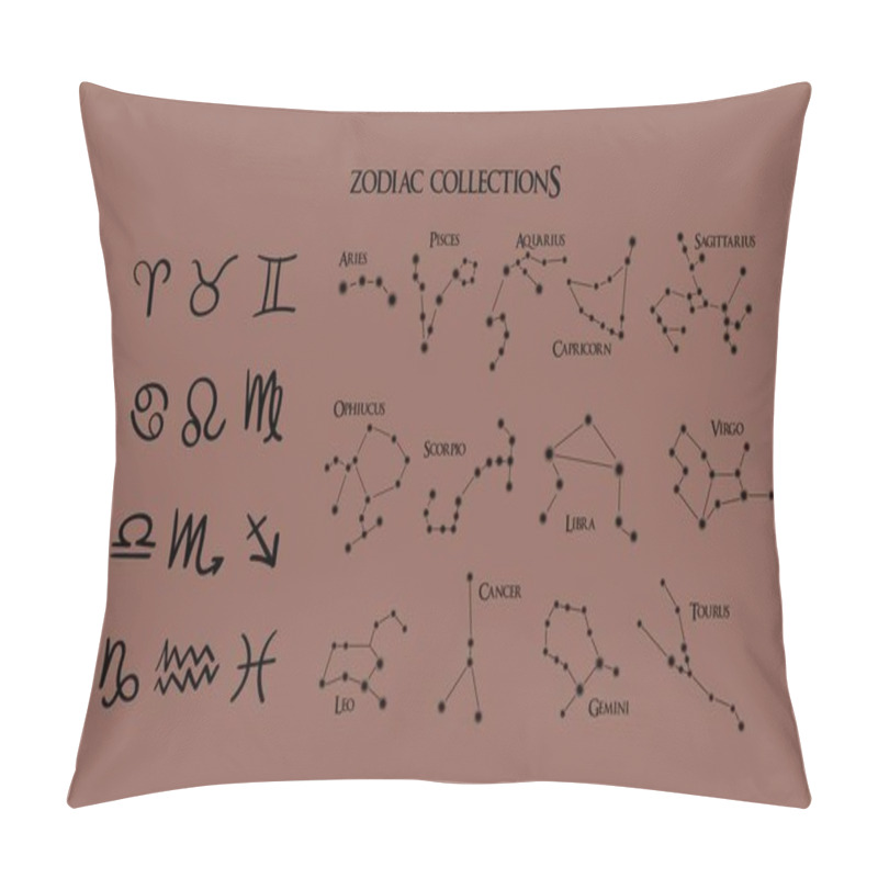 Personality  A Collection Of 12 Zodiac Signs With Names. Vector Constellations Set Pillow Covers