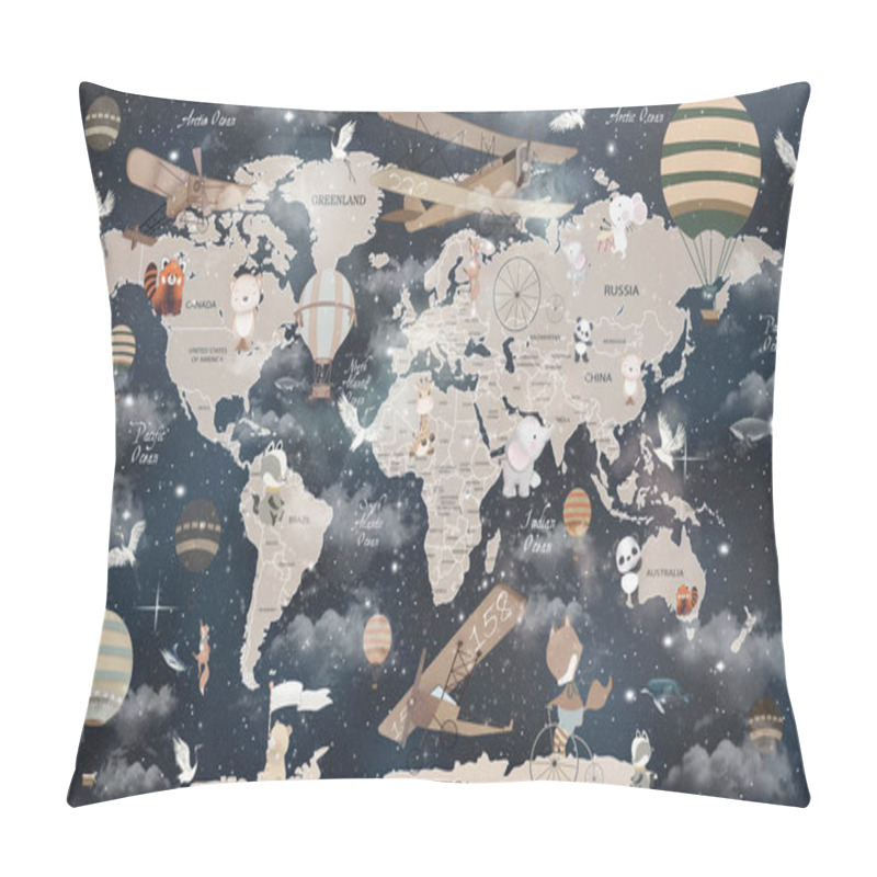 Personality  Educational World Map Wallpaper Design For Children's Rooms Pillow Covers