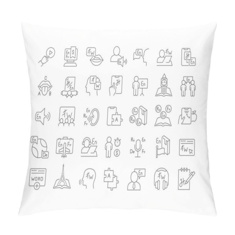 Personality  Foreign Language. Collection Of Perfectly Thin Icons For Web Design, App, And The Most Modern Projects. The Kit Of Signs For Category Education. Pillow Covers