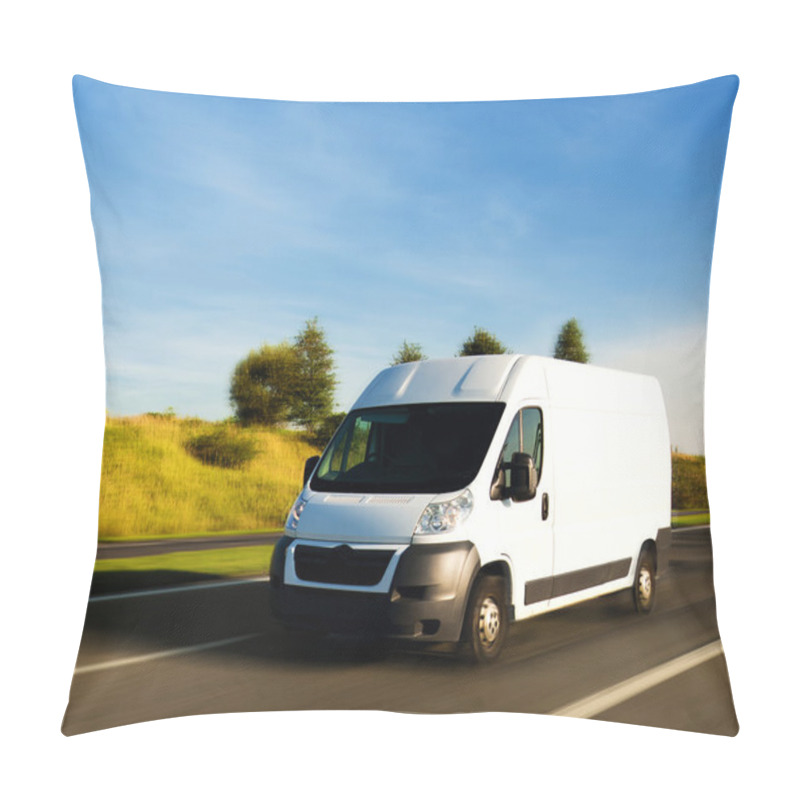 Personality  White Delivery Van On Gighway Pillow Covers