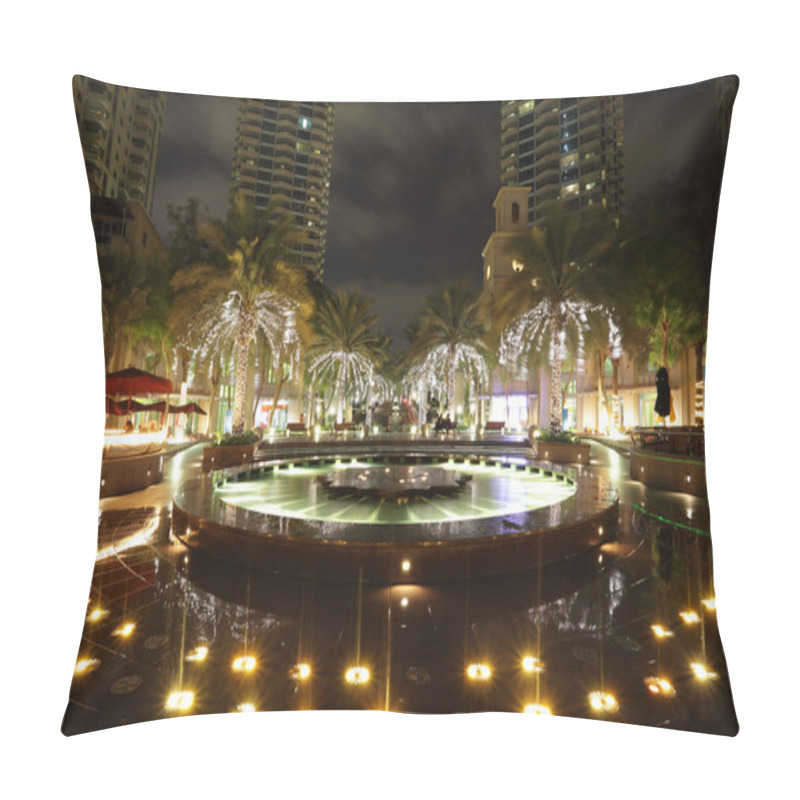 Personality  Fountain In Dubai Marina At Night Pillow Covers