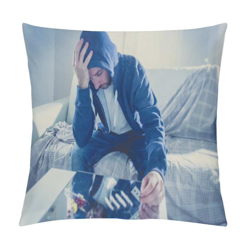 Personality  Sad Man Doing Snorting Cocaine At Home On His Own Pillow Covers