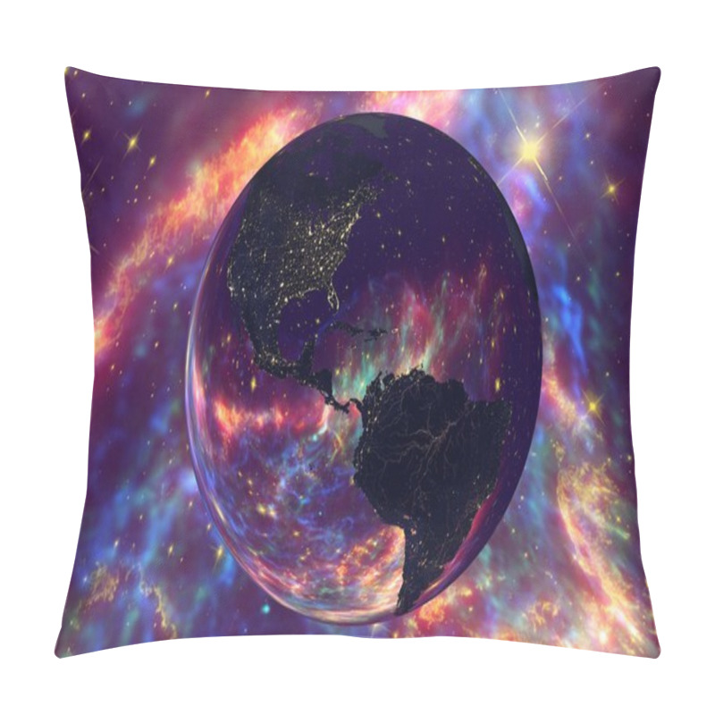 Personality  Americas From Space In Night On Surrealistic Background Pillow Covers