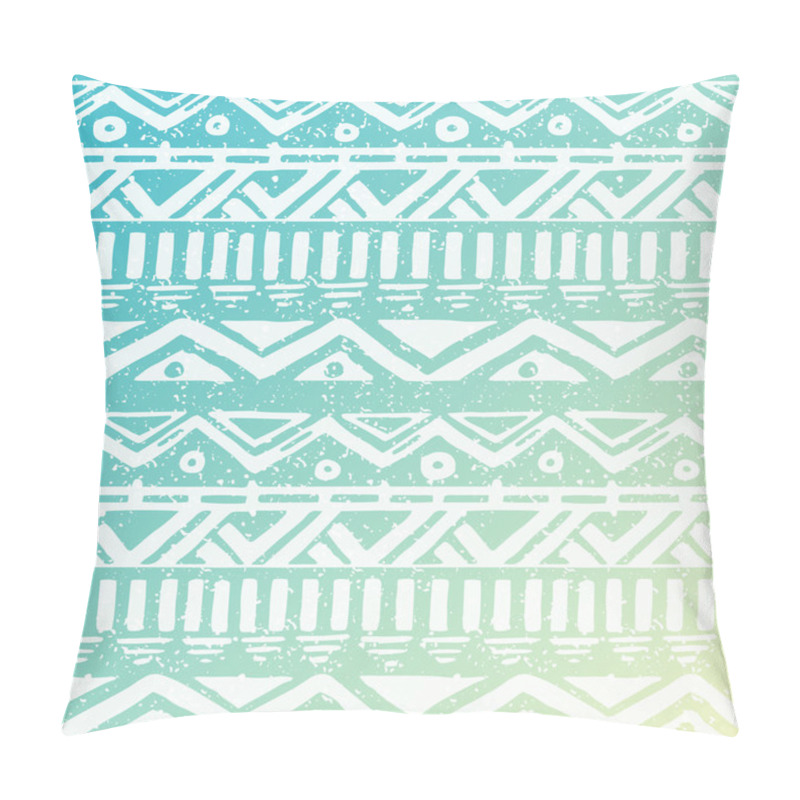 Personality  Hand Drawn Aztec Tribal Seamless Background Pattern On Sky Background Pillow Covers