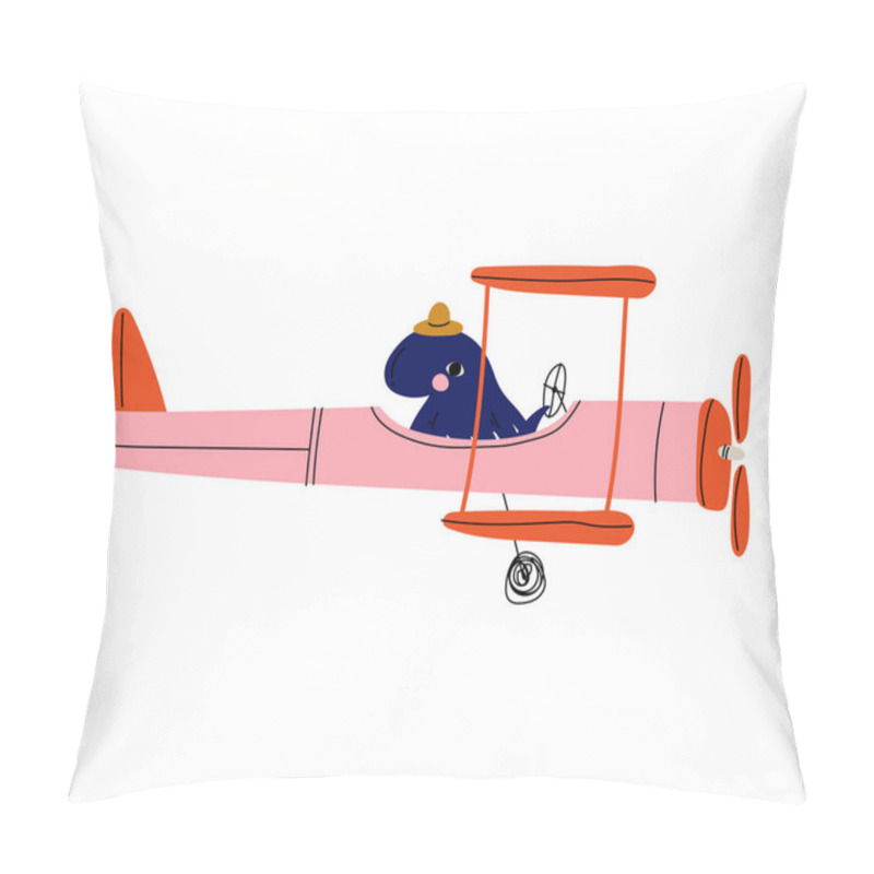 Personality  Octopus Pilot Flying On Retro Plane In The Sky, Cute Sea Creature Character Piloting Airplane Vector Illustration Pillow Covers