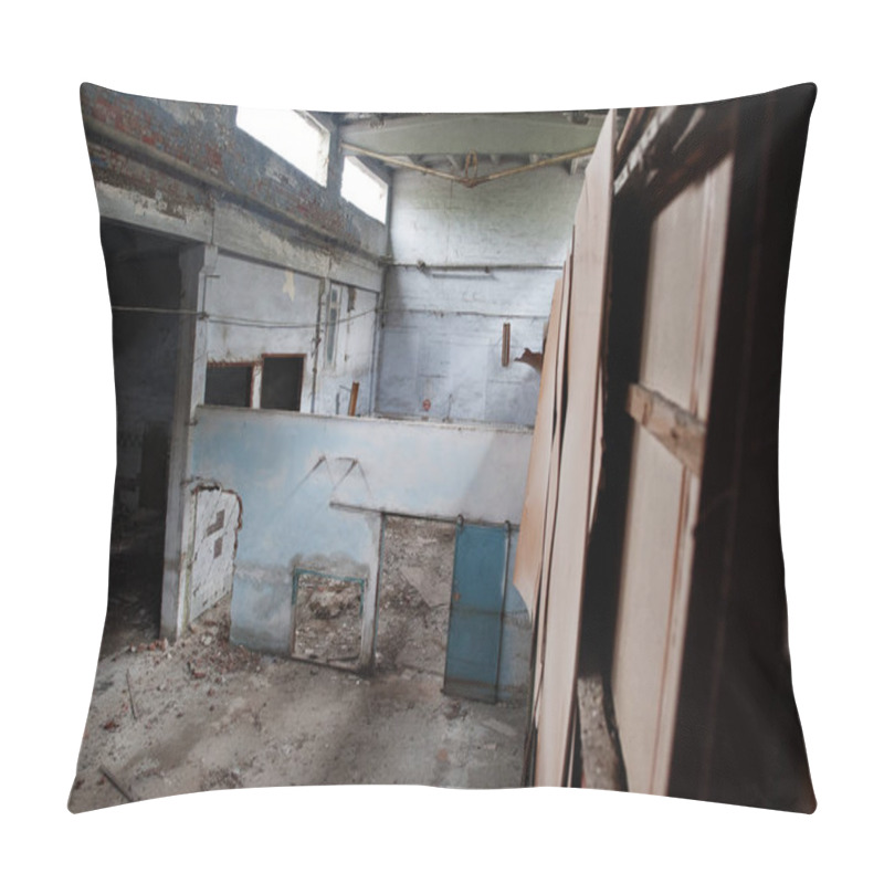 Personality  Industrial Interior Of An Old Abandoned Factory.  Pillow Covers