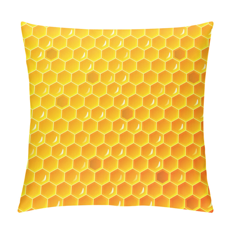 Personality  Background Texture And Pattern Of A Section Of Wax Honeycomb From A Bee Hive Filled With Golden Honey In A Full Frame View Pillow Covers