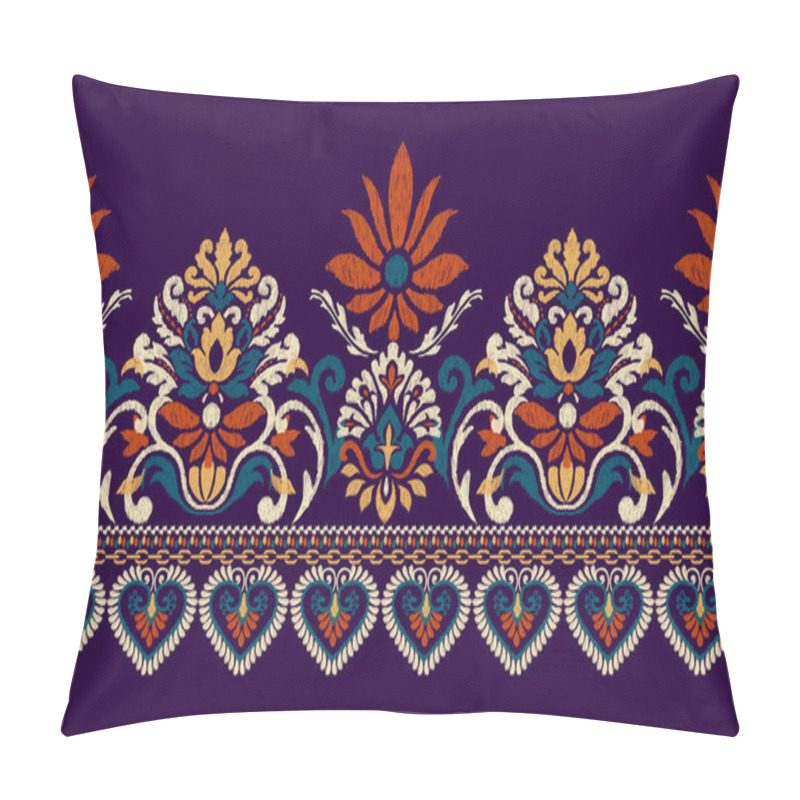 Personality  Ikat Floral Paisley Embroidery On Purple Background.Ikat Ethnic Oriental Pattern Traditional.Aztec Style Abstract Vector Illustration.design For Texture,fabric,clothing,wrapping,decoration,scarf,print Pillow Covers