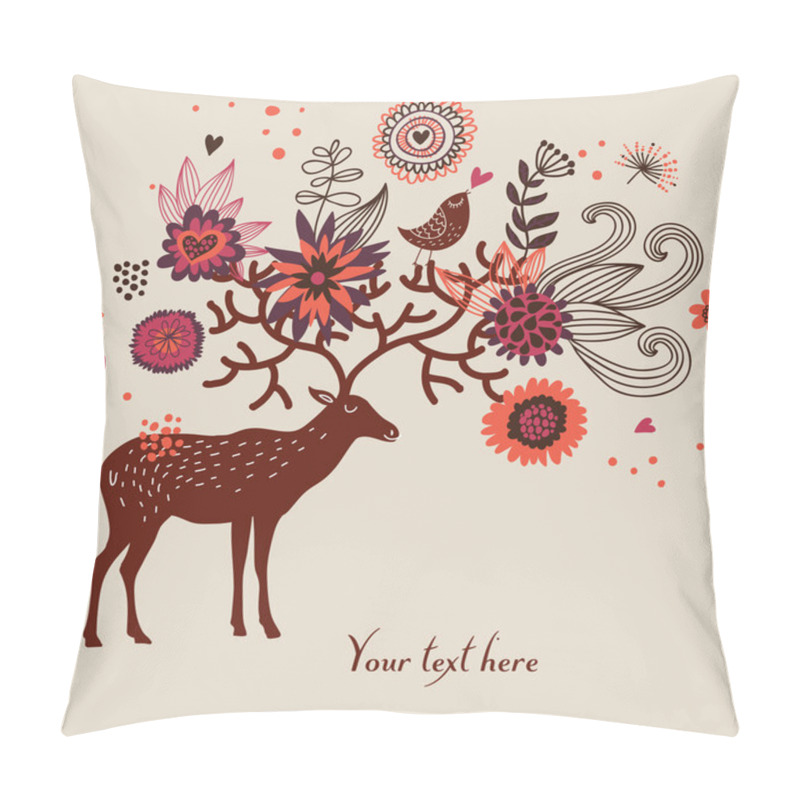 Personality  CArtoon Background With Deer And Flowers Pillow Covers