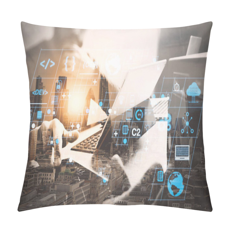 Personality  Coding Software Developer Work With AR New Design Dashboard Computer Icons Of Scrum Agile Development And Code Fork And Versioning With Responsive Cybersecurity.Double Exposure,Business Team Meeting Present. Pillow Covers