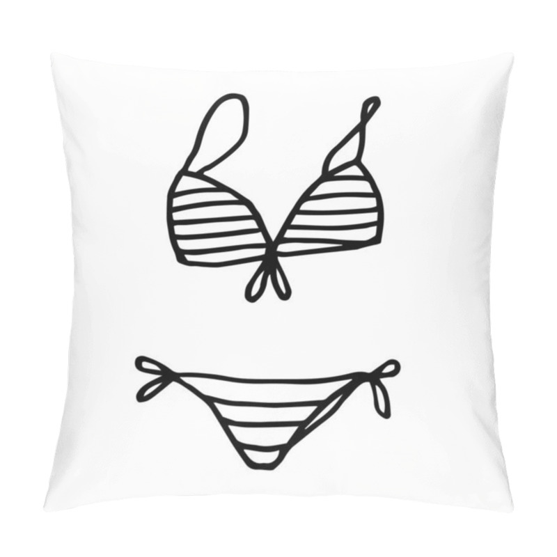 Personality  Hand Drawn Women Swimsuit In Doodle Style. Swimwear Vector Illustration Isolated On White Background. Pillow Covers