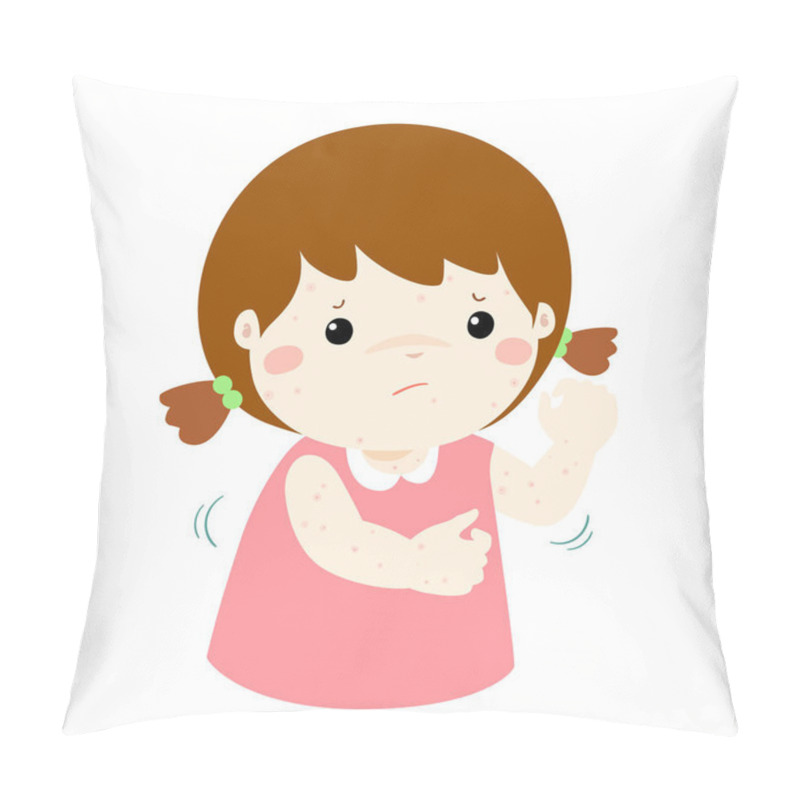 Personality  Girl Scratching Itching Rash On His Body Vector. Pillow Covers