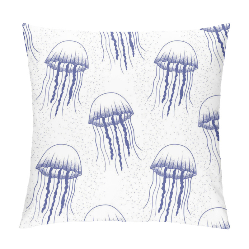 Personality  Seamless marine cartoon pattern with sea animals blue line pillow covers