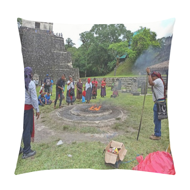 Personality  Mayan Ritual In Front Of Temple I Tikal, Peten, Guatemala Pillow Covers