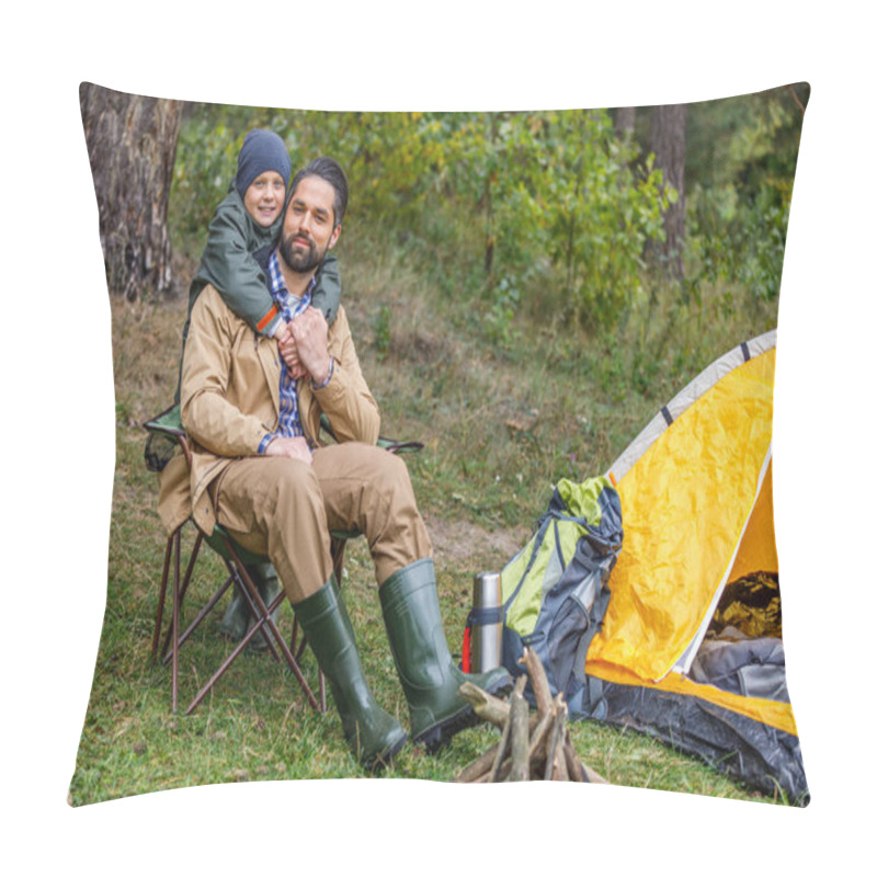 Personality  Happy Father And Son In Camping Pillow Covers