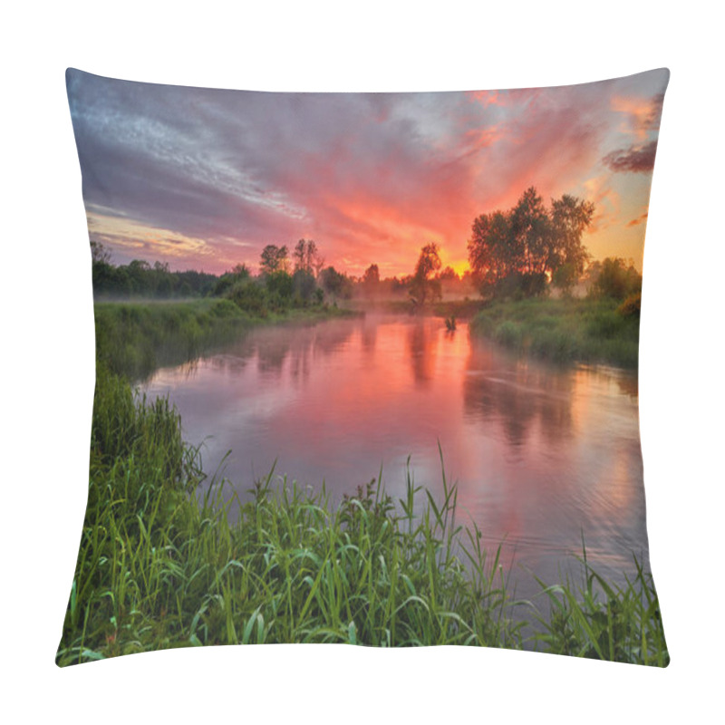 Personality  Beautiful Summer Sunrise Over River Banks Pillow Covers