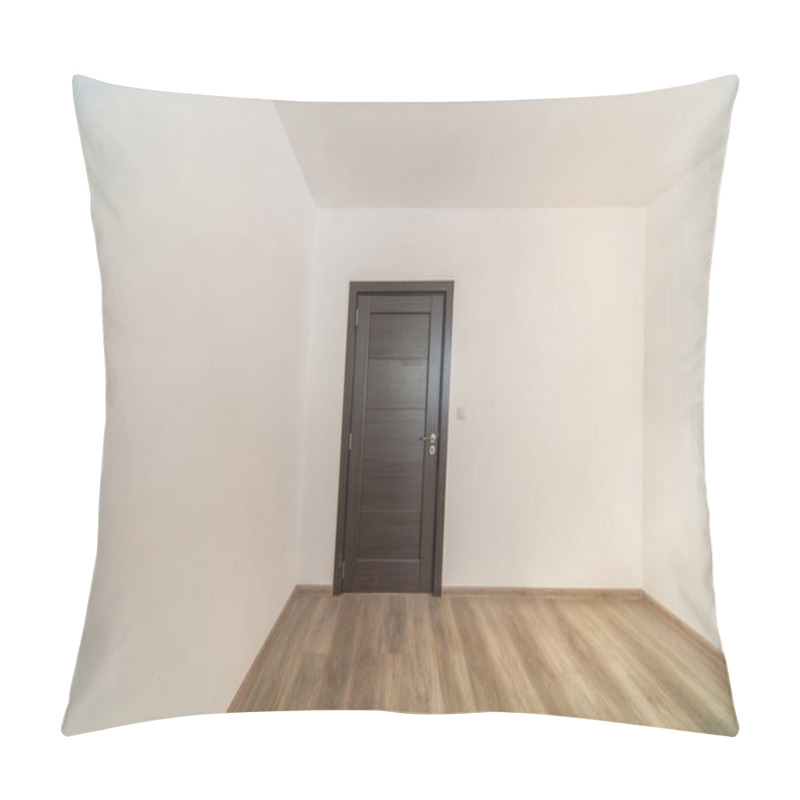 Personality  Closed Wooden Door In Empty Room, Wooden Flooring.  White Walls Pillow Covers