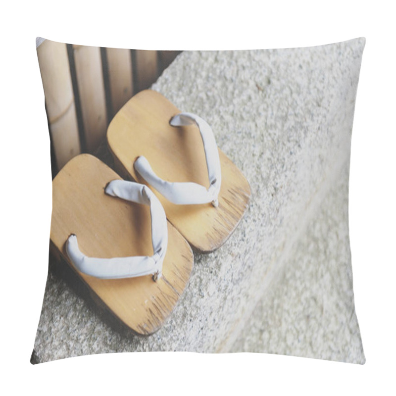 Personality  Geta Or Traditional Japanese Footwear, A Kind Of Flip-flops Or Sandal With An Elevated Wooden Base Held Onto The Foot With A Fabric Thong Strap Pillow Covers