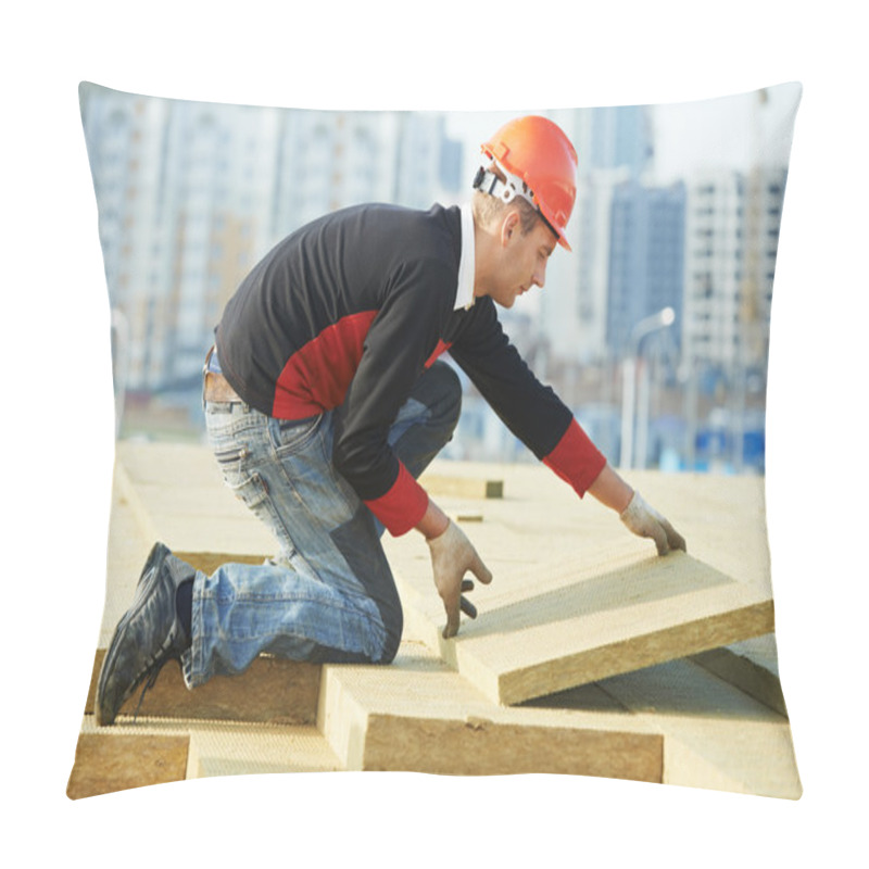 Personality  Roofer Worker Installing Roof Insulation Material Pillow Covers