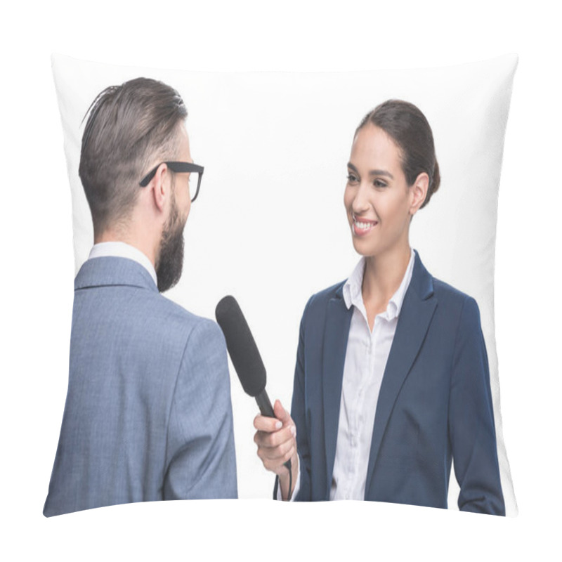 Personality  Journalist Interviewing A Businessman Pillow Covers