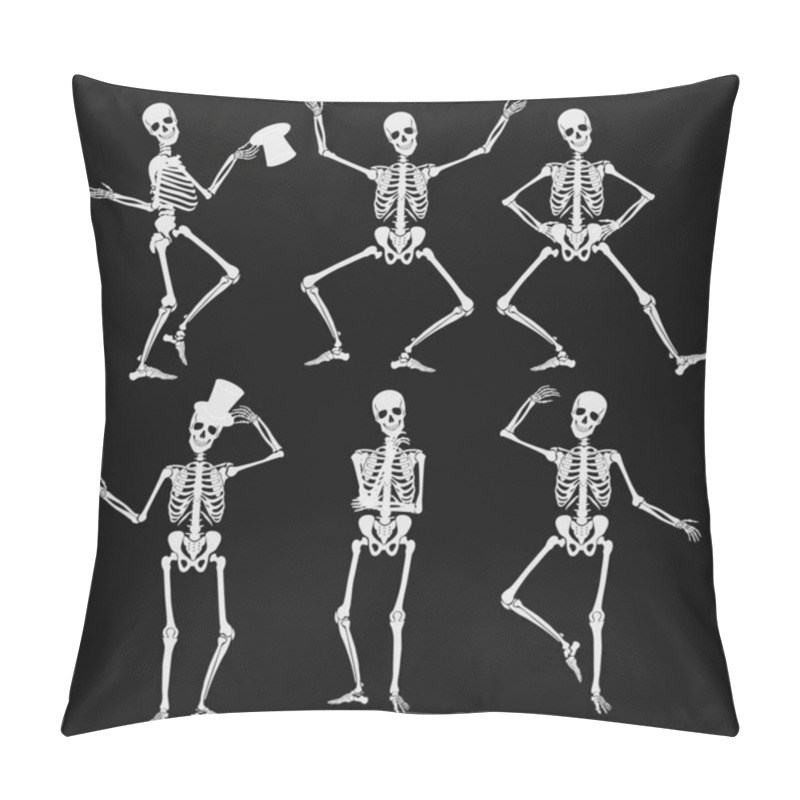 Personality  Homan Skeletons Silhouettes In Different Poses Isolated On Black Vector Illustration. Pillow Covers