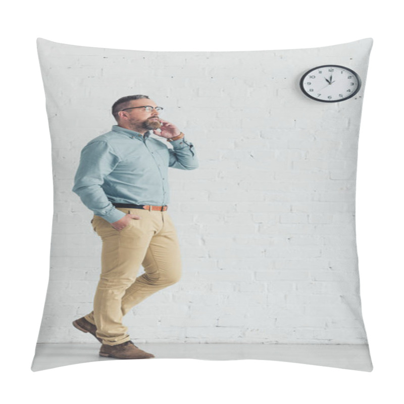 Personality  Handsome Businessman With Hand In Pocket Talking On Smartphone  Pillow Covers