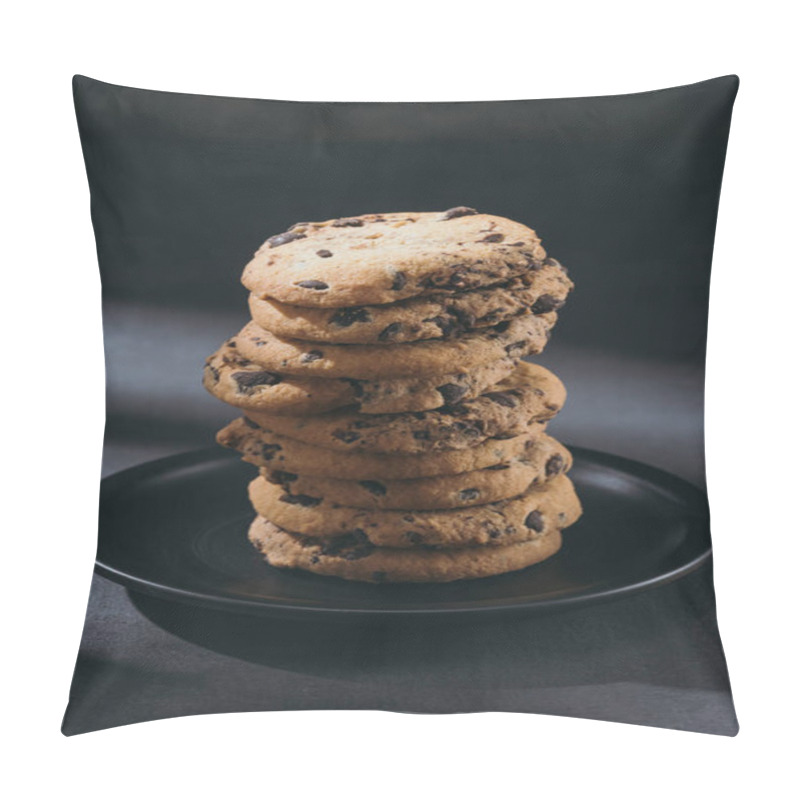 Personality  Stack Of Delicious Chocolate-chip Cookies On Black Plate Pillow Covers