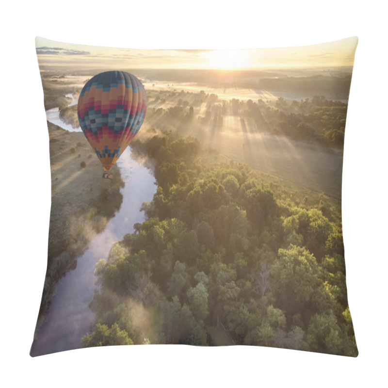 Personality  Hot Air Balloon Over River On Sunset Pillow Covers