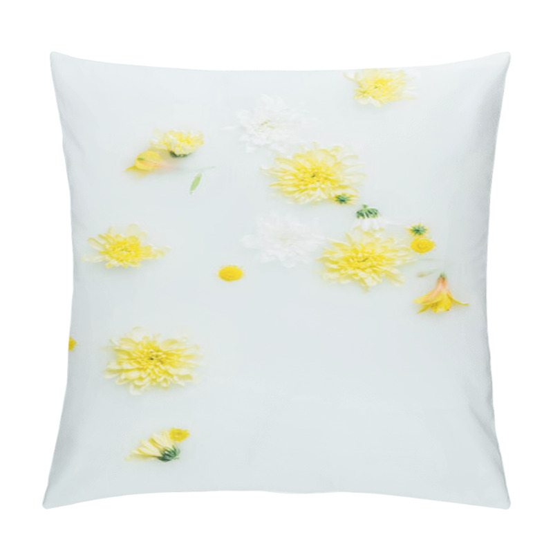 Personality  Top View Of Yellow And White Chrysanthemum Flowers In Milk Backdrop Pillow Covers