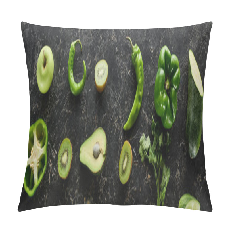 Personality  Panoramic Shot Of Peppers, Kiwi, Apple, Greenery And Avocado Pillow Covers