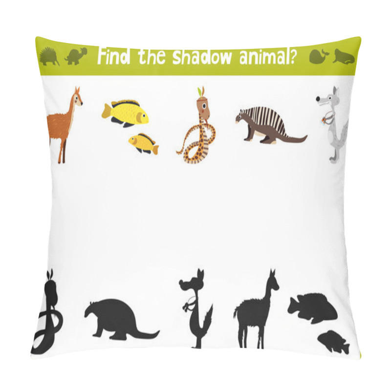 Personality  Cartoon Vector Illustration Of Education Shadow Matching Game For Preschool Children Find Shade For All Animals. All Images Are Isolated On A White Background And Can Be Moved. Vector Pillow Covers