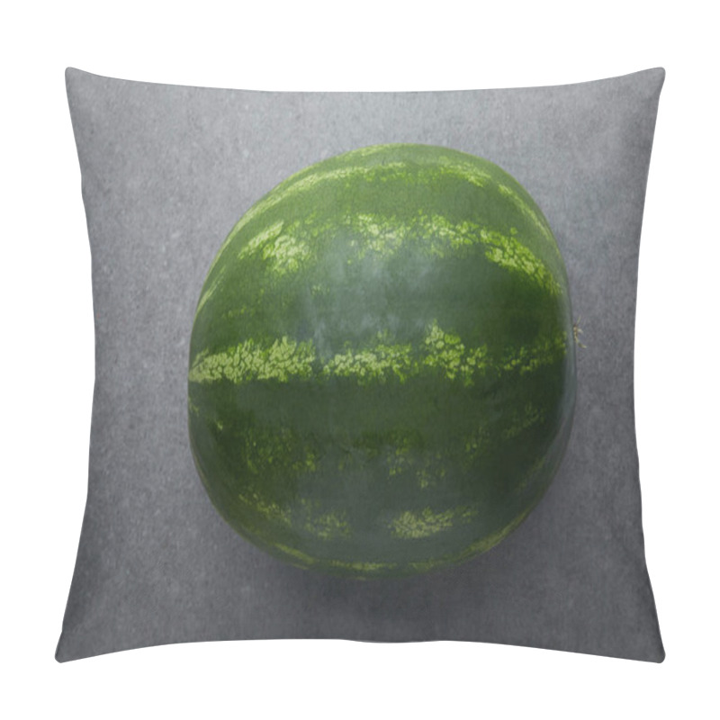 Personality  Top View Of Whole Fresh And Ripe Watermelon On Grey Concrete Tabletop Pillow Covers