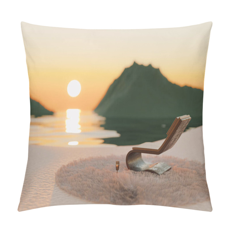 Personality  Restorative Escape Concept. Winter Arctic Surreal Place With Fluffy Carpet And Wooden Lounge Chair. Metaverse Champagne Romantic Relax Spa. 3d Render Pillow Covers